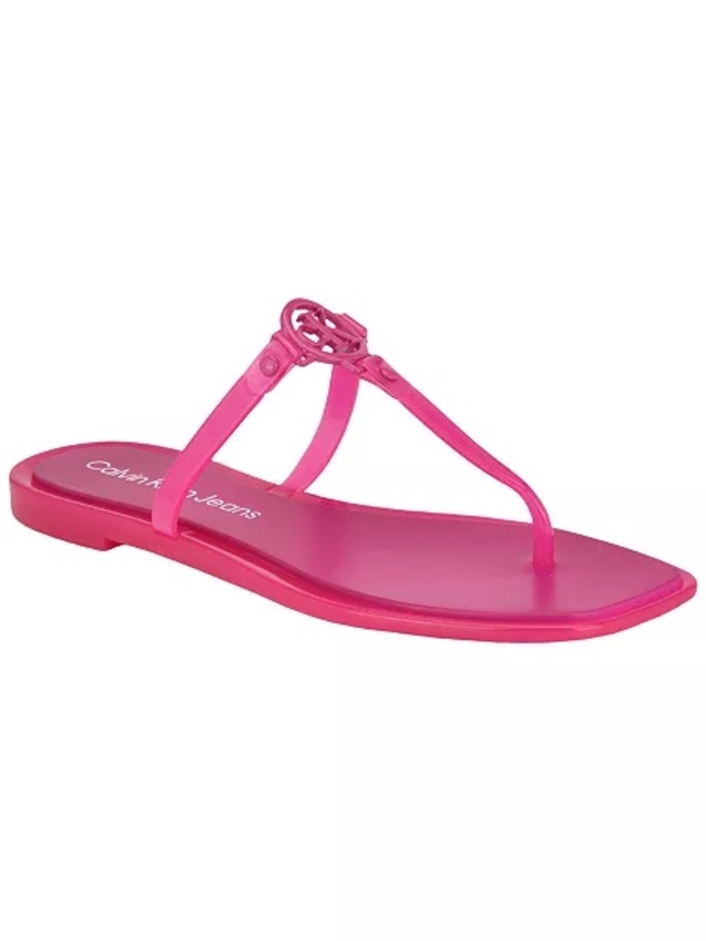 🖤🖤 Calvin Klein Hot Pink Women's Edhen Logo T-Strap Flat Jelly Sandals
